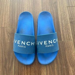 Givenchy Mens Blue & White Logo Slides Authentic